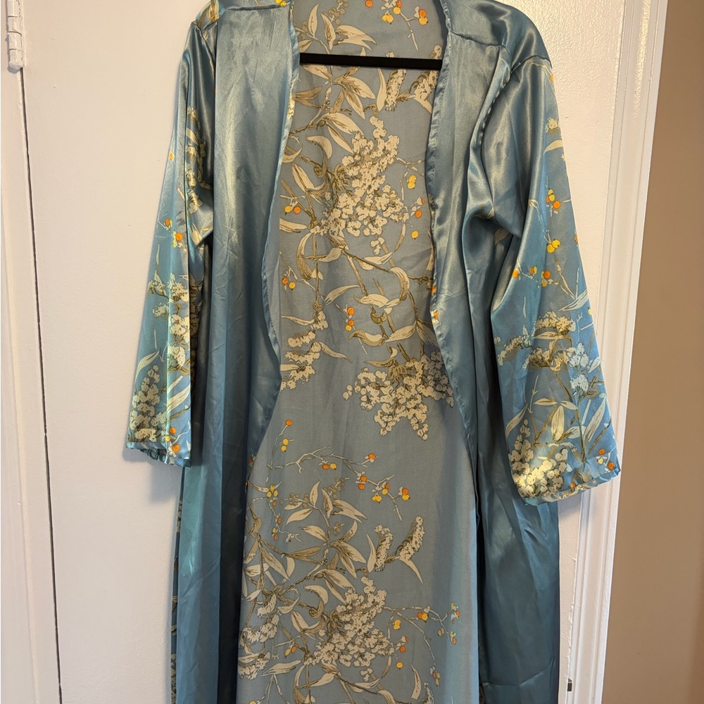 Silky Floral Robe in Sky Blue